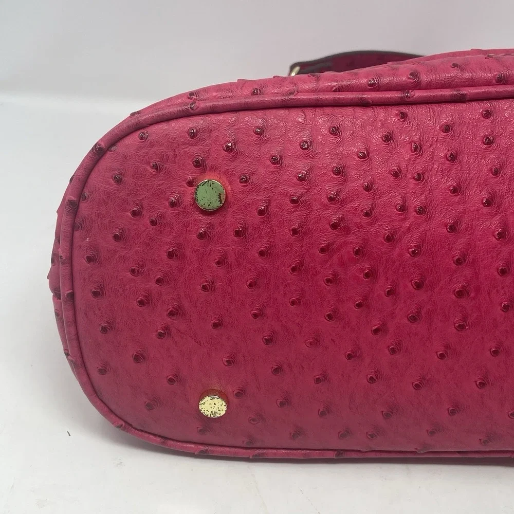 Ivanka Trump Ava Dome Satchel Pink Ostrich Embossed Handbag Gold Hardware Purse